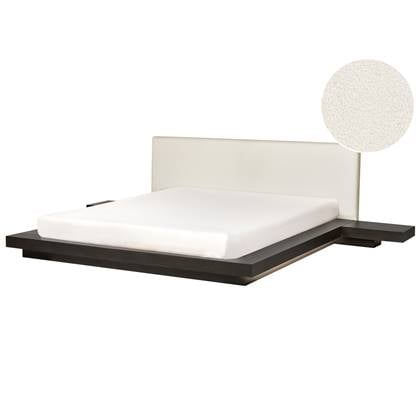 Beliani ZEN-Tweepersoonsbed met LED-Donkerhout-180 x 200 cm-Bouclé