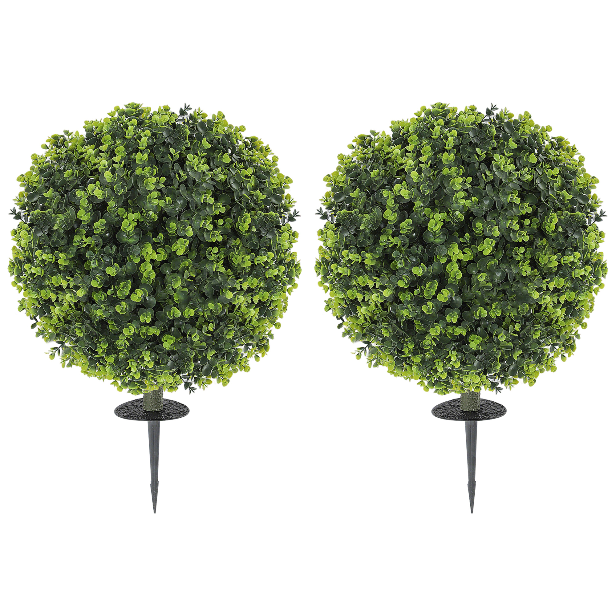 HOMCOM Set van 2 Kunstplanten, Kunstmatige Buxusbollen met Grondspies, voor Binnen en Buiten, UV-bestendig, Groen