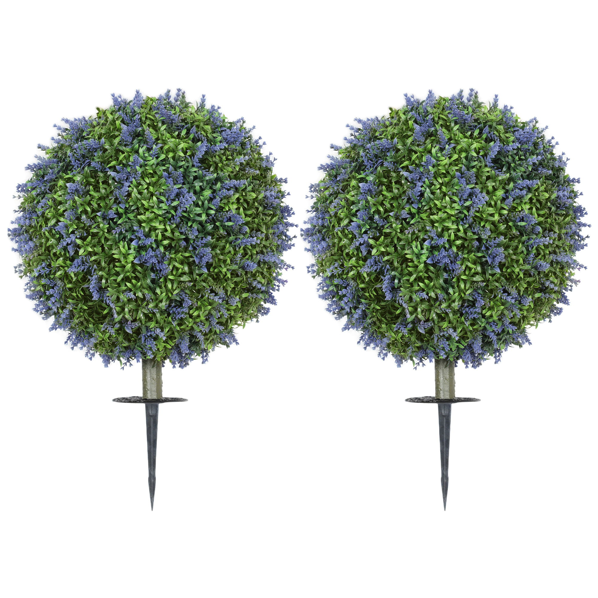 HOMCOM 2-delig Kunstplanten Set, Kunstmatige Lavendelbomen, Grondspiezen, UV-bestendig