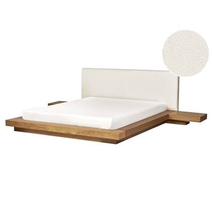 Beliani  ZEN - Tweepersoonsbed - Lichthout - 160 x 200 cm - Bouclé