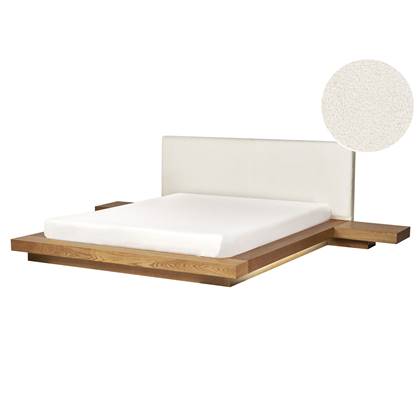 Beliani ZEN-Tweepersoonsbed met LED-Lichthout-160 x 200 cm-Bouclé