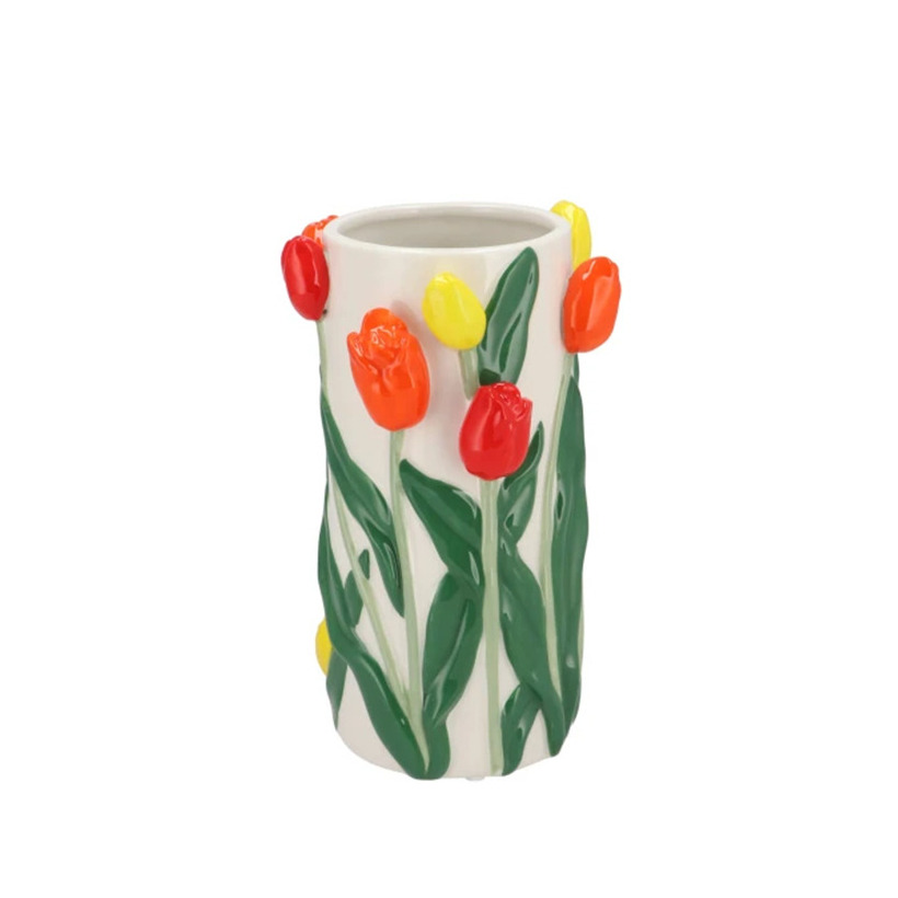 DK Design Bloemenvaas Tulipa - oranje/geel - D14 x H23 cm - tulpen vaas -