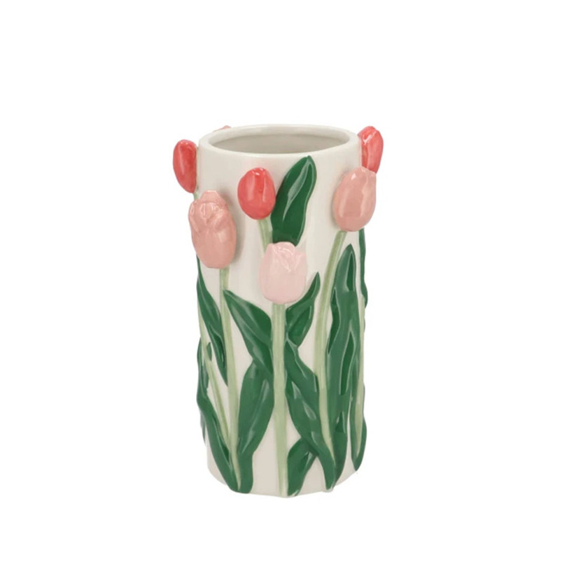 DK Design Bloemenvaas Tulipa - roze - D14 x H23 cm - tulpen vaas -