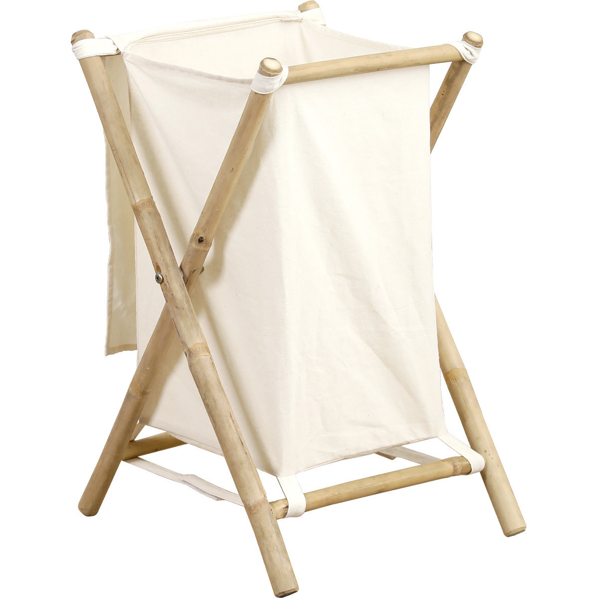Tendance Wasmand met 1 compartiment - bamboe hout - canvas - wit - inklapbaar -