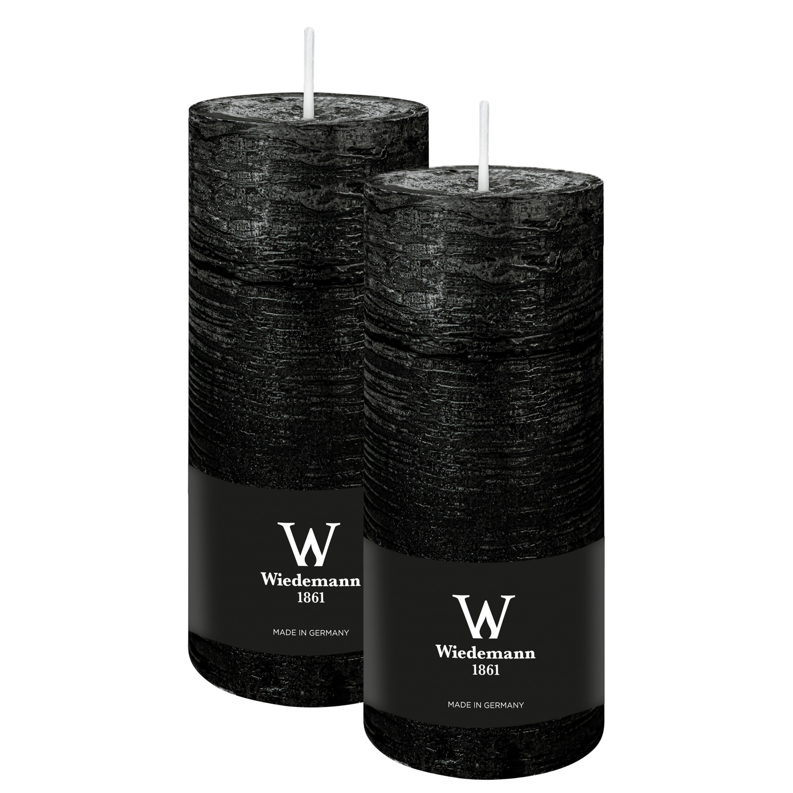 Wiedemann Cilinderkaars/stompkaars - 2x - rustieke kaars - zwart - 7 x 16 cm - 66 branduren -