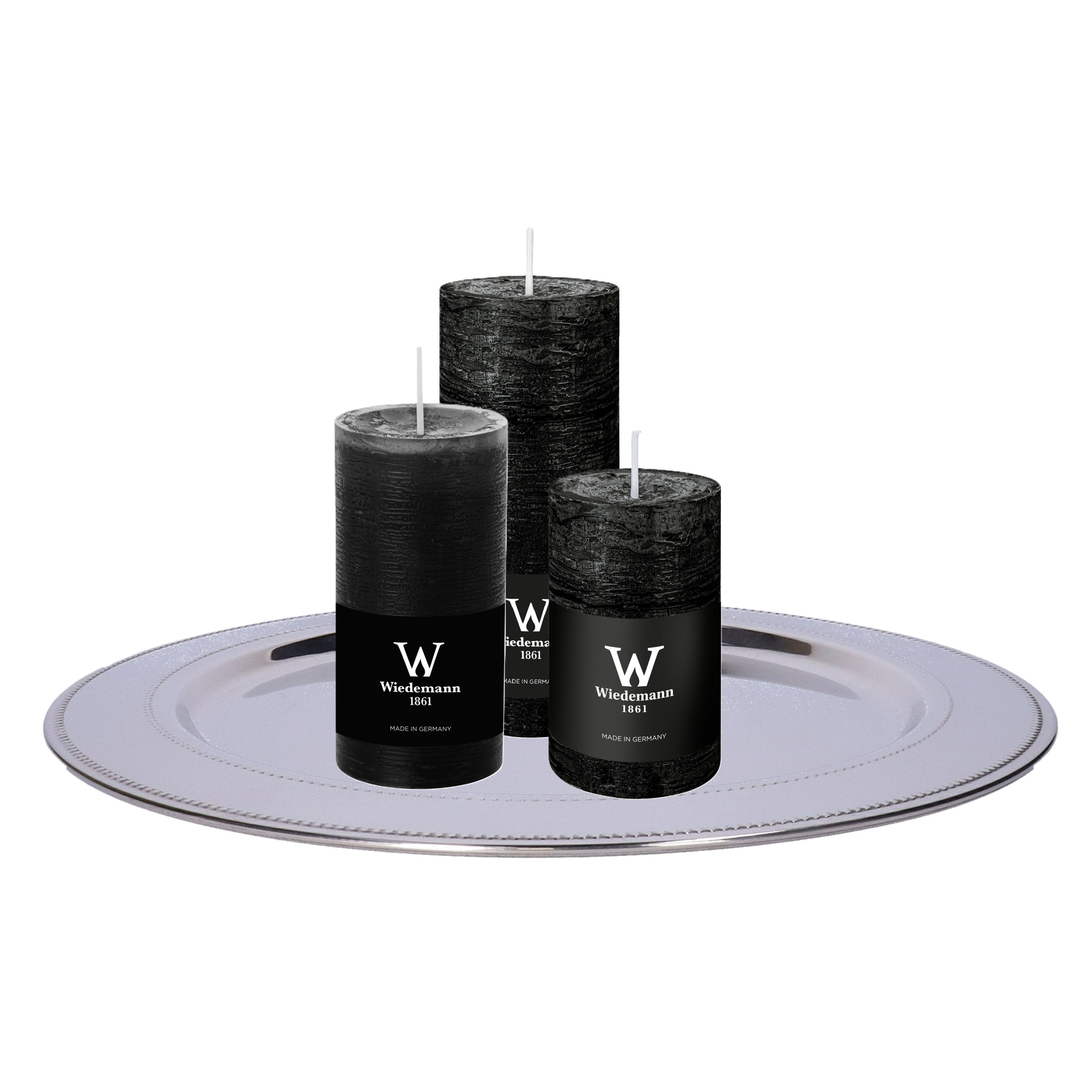 Wiedemann Cilinderkaarsen set van 3 met kaarsenbord - zwart - 6x9/6x12/7x16 cm - rustieke kaarsen -