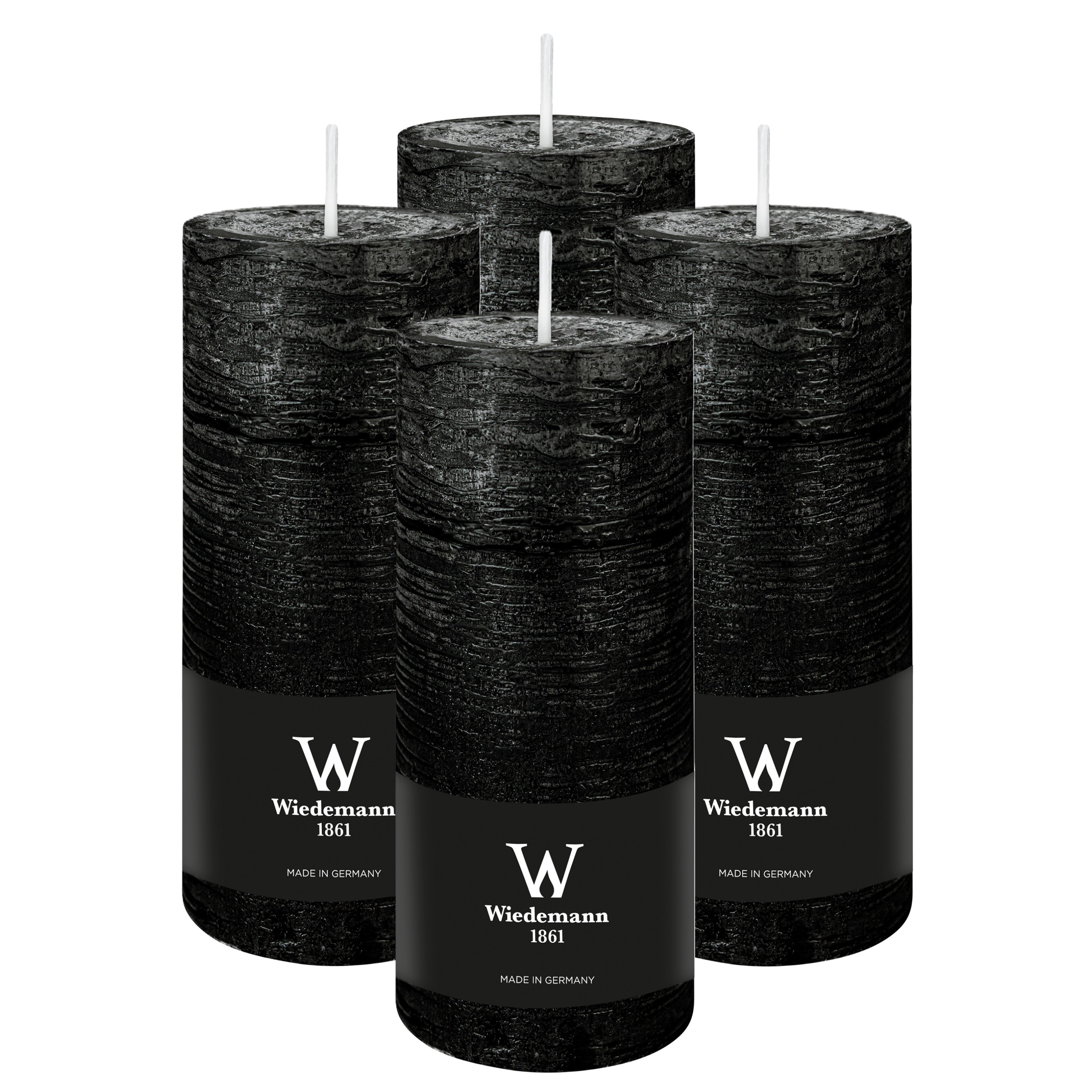 Wiedemann Cilinderkaars/stompkaars - 4x - rustieke kaars - zwart - 7 x 16 cm - 66 branduren -