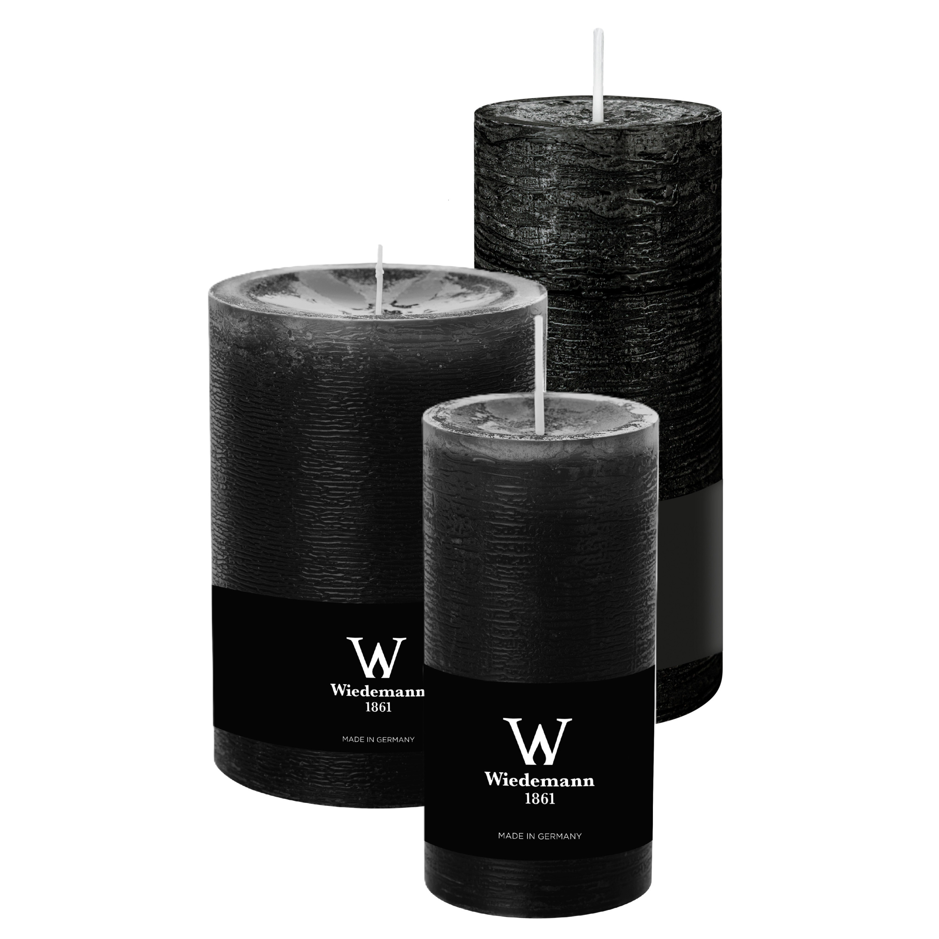 Wiedemann Cilinderkaarsen/stompkaarsen - set van 3 - rustieke kaars - zwart - 10x14/7x16/6x12 cm -