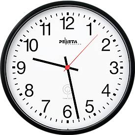 Peweta radiogestuurde wandklok Ø 250 mm, zwart, Arabische cijfers, radiogestuurde klok DCF77, mineraalglas