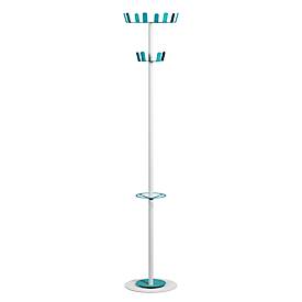 Meet_by_Paperflow Kapstok Paperflow, 12 haken, met parapluhouder & lekbak, B 350 x D 350 x H 1750 mm, staal, wit-blauw