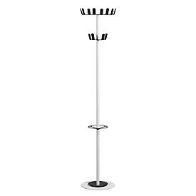 Meet_by_Paperflow Kapstok Paperflow, 12 haken, met parapluhouder & lekbak, B 350 x D 350 x H 1750 mm, staal, wit-zwart
