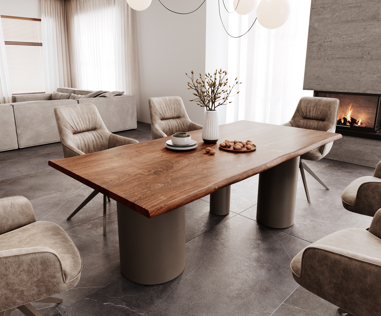 DELIFE Esstisch Edge 200x100 Akazie Braun Troa Metall Effektfinish Titan Live-Edge
