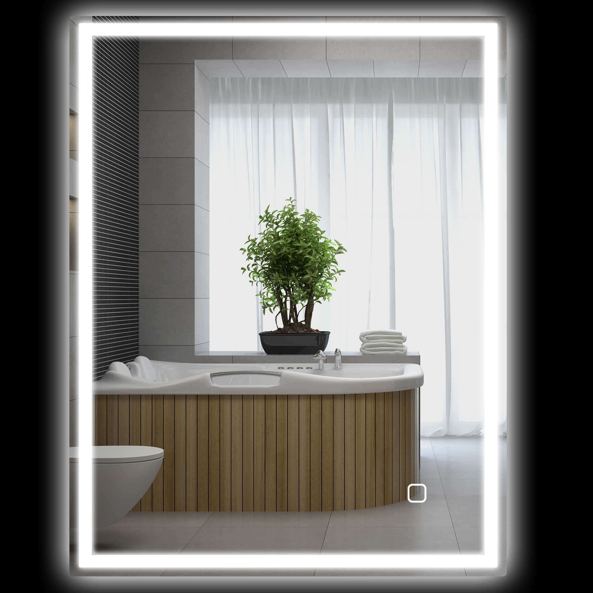 HOMCOM Badkamerspiegel met LED Verlichting 90x70 cm Wandspiegel met Memory-Functie en 3 Lichtkleuren Zilver