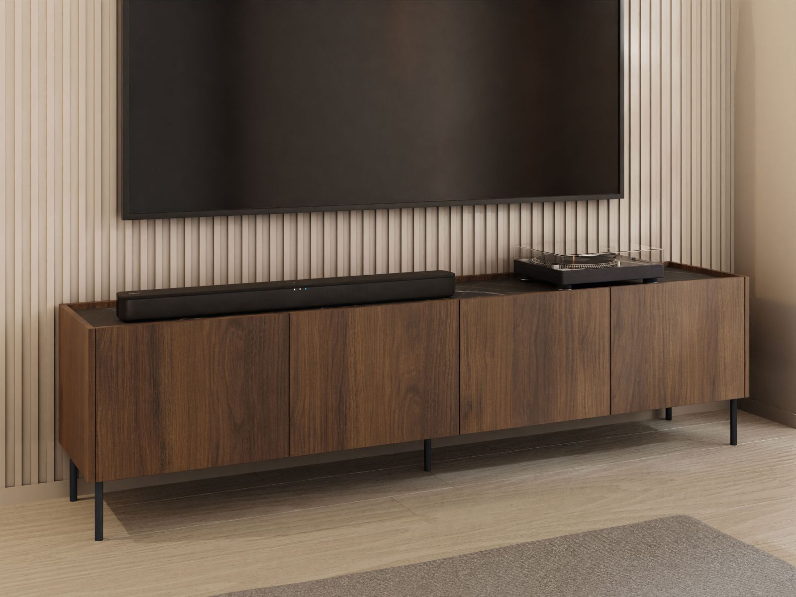 Mobistoxx Tv-meubel TELIO 4 deuren 200 cm warma walnoot/zwart marmer