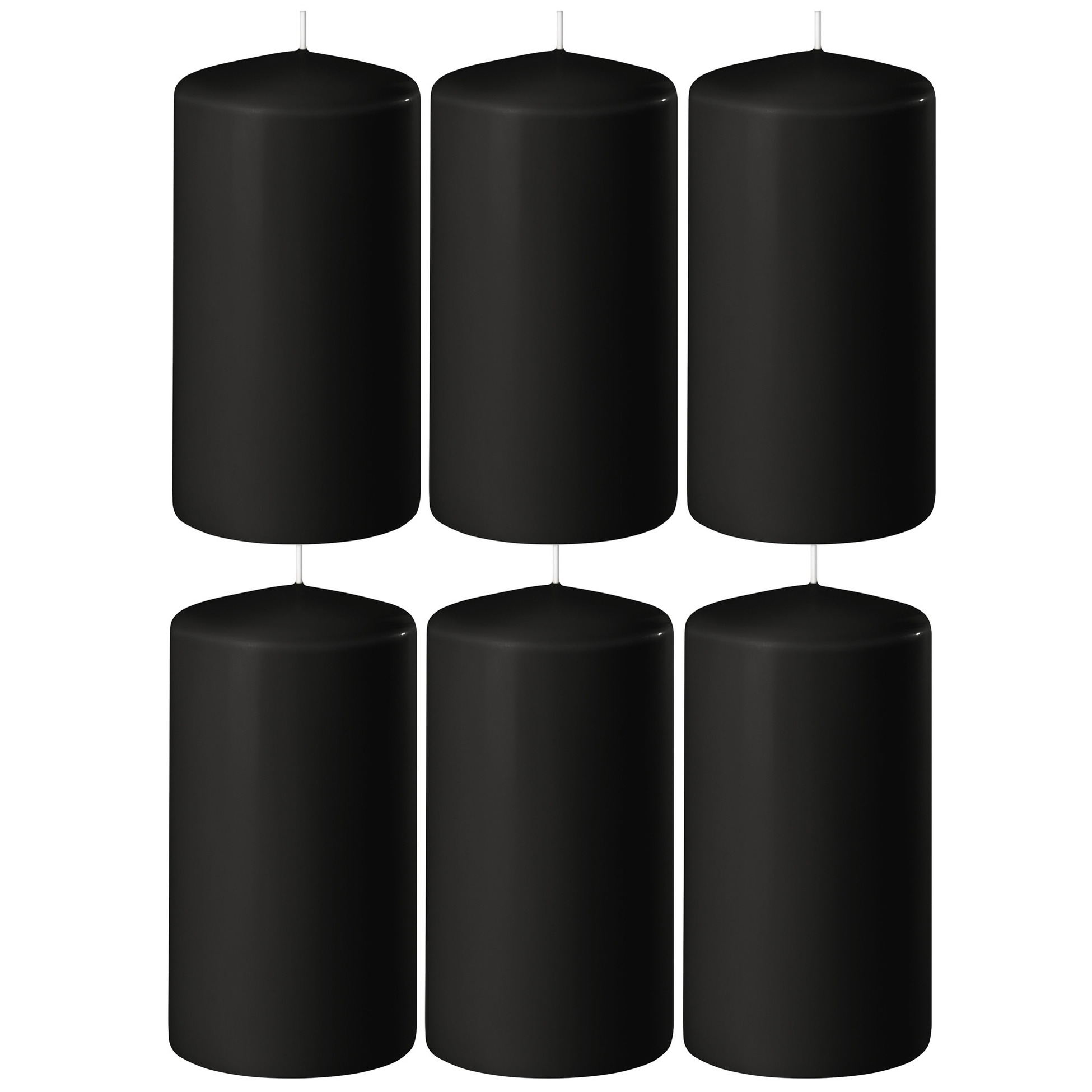 Enlightening Candles 8x Zwarte cilinderkaarsen/stompkaarsen 6 x 12 cm 45 branduren -