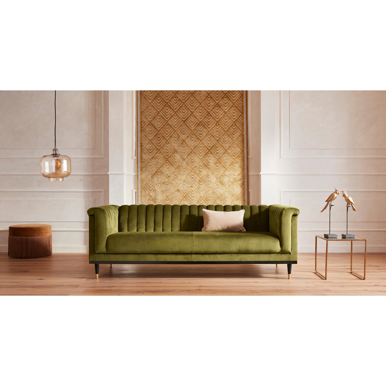 Guido Maria Kretschmer Home&Living 3-zitsbank Chamby met houten rand onder en stiksels bij de leuning