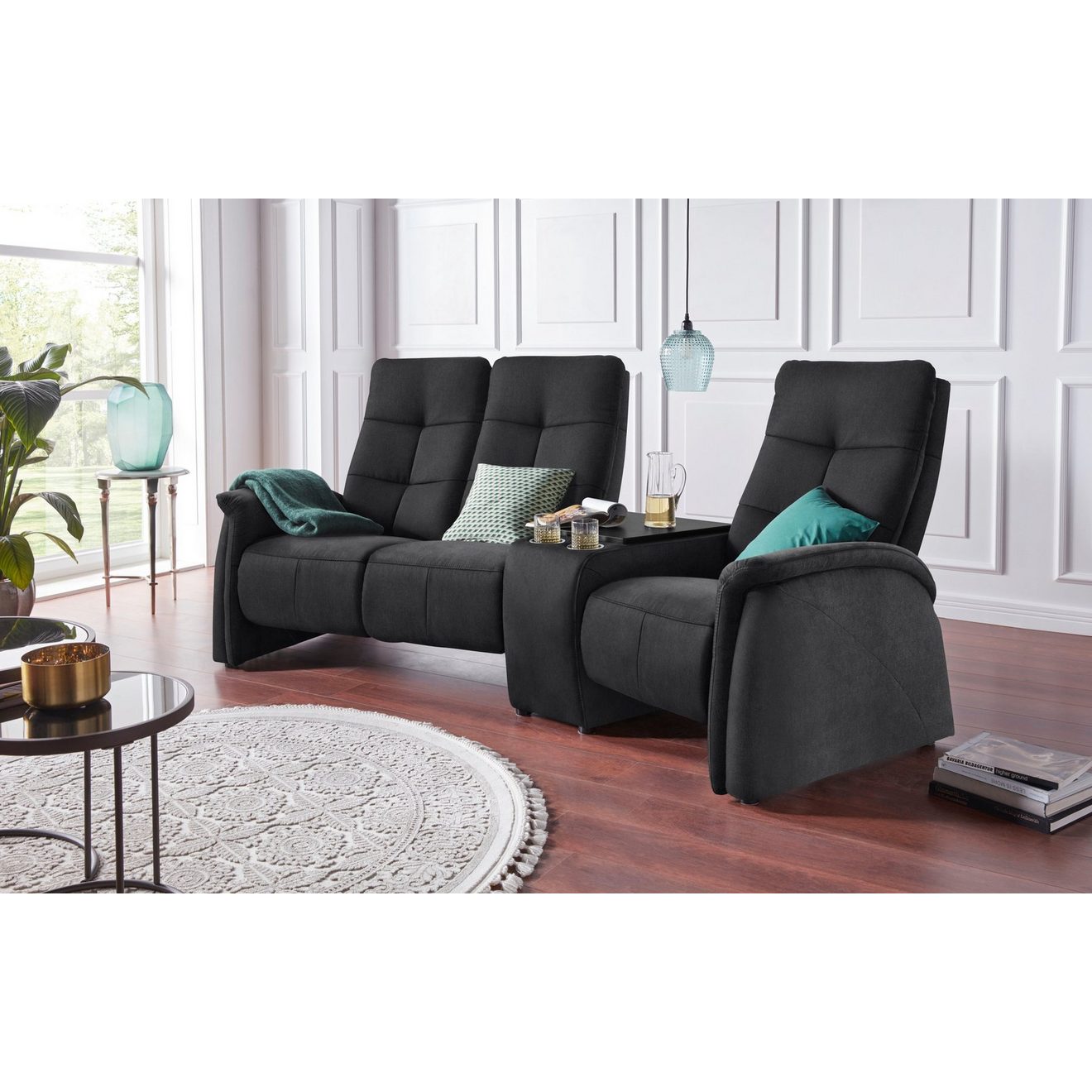 Exxpo - sofa fashion 3-zitsbank Tivoli, bioscoopsofa met relaxfunctie, met bijzettafel en opbergruimte