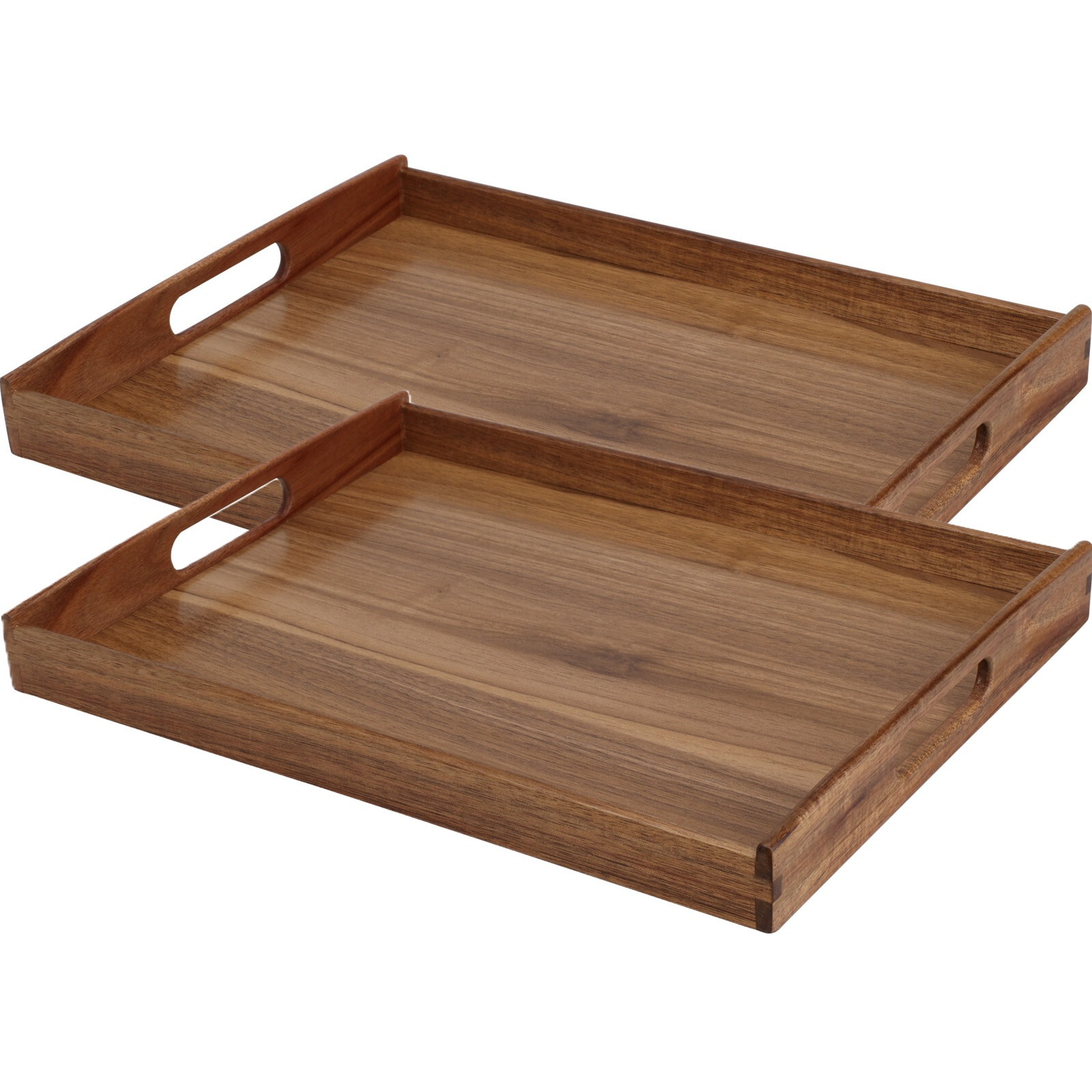 Excellent Houseware dienblad van bamboe hout - 2x - x 30 x 5 cm - bruin - Hoge opstaande rand -
