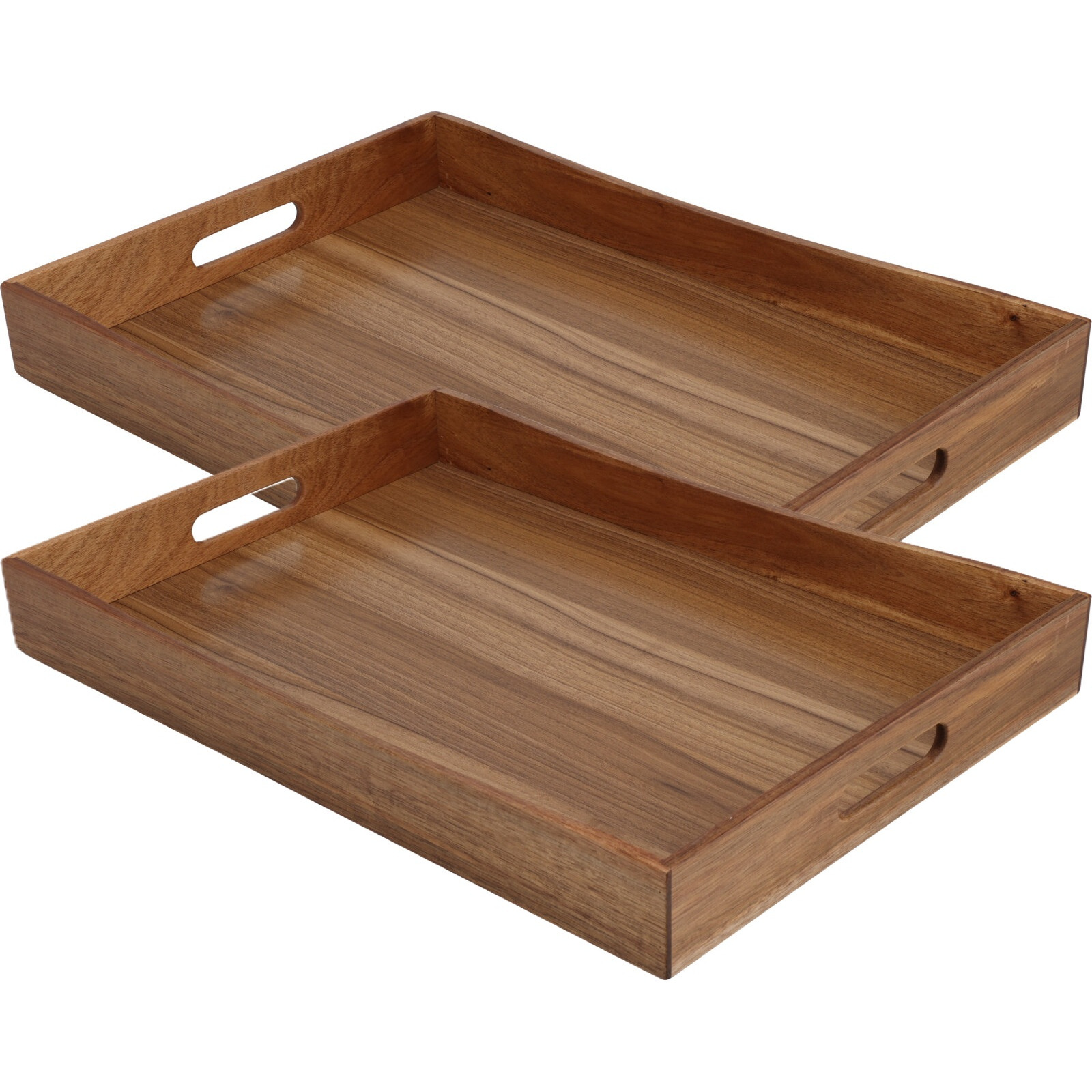 Excellent Houseware dienblad van bamboe hout - 2x - 50 x 35 x 6 cm - bruin - Hoge opstaande rand -