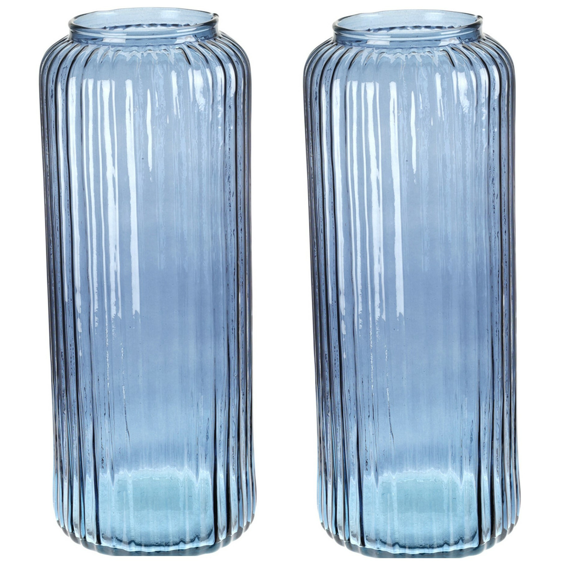 Excellent Houseware Set van 2x  glazen vaas / bloemen vazen - blauw - 15 x cm -