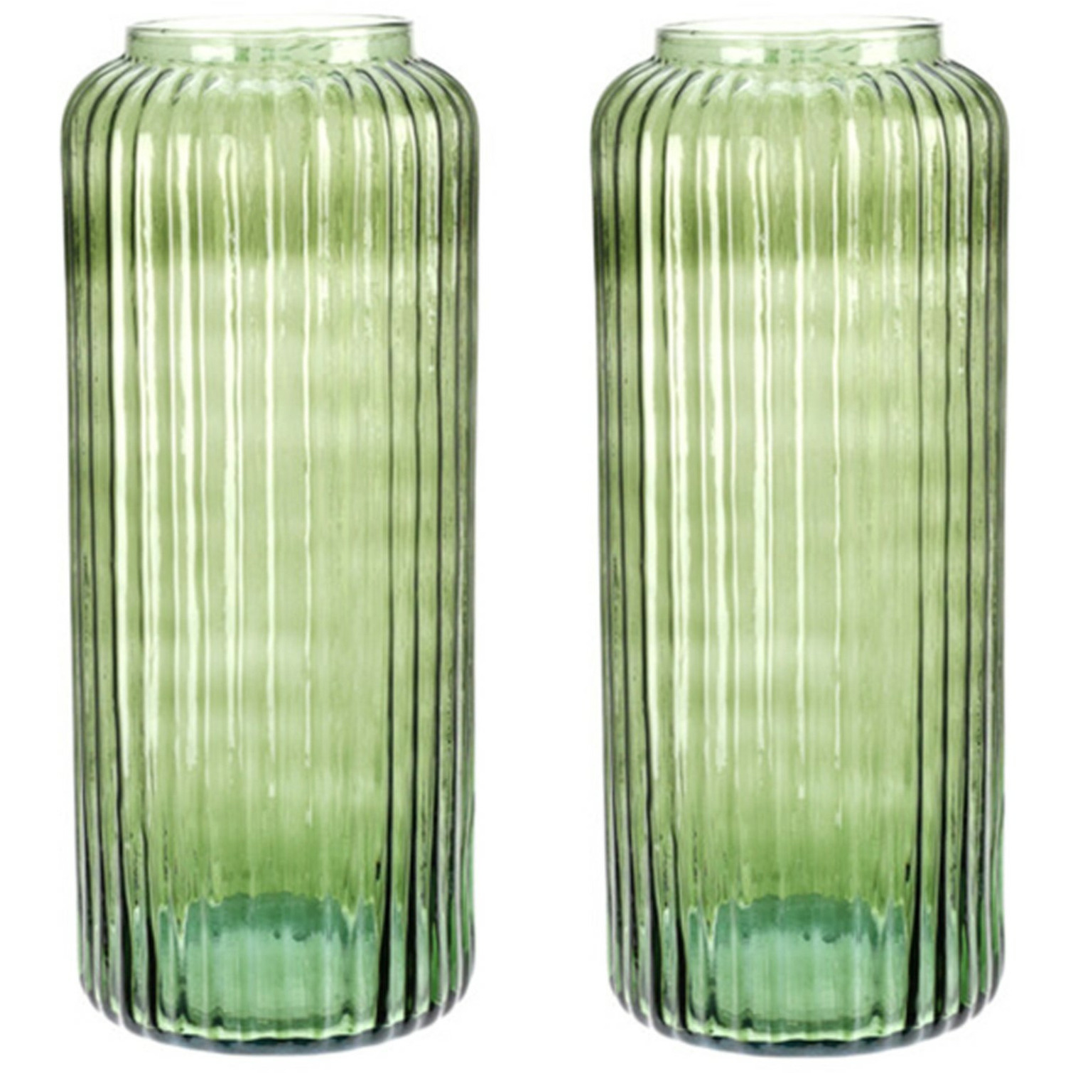 Excellent Houseware Set van 2x  glazen vaas / bloemen vazen - groen - 15 x cm -