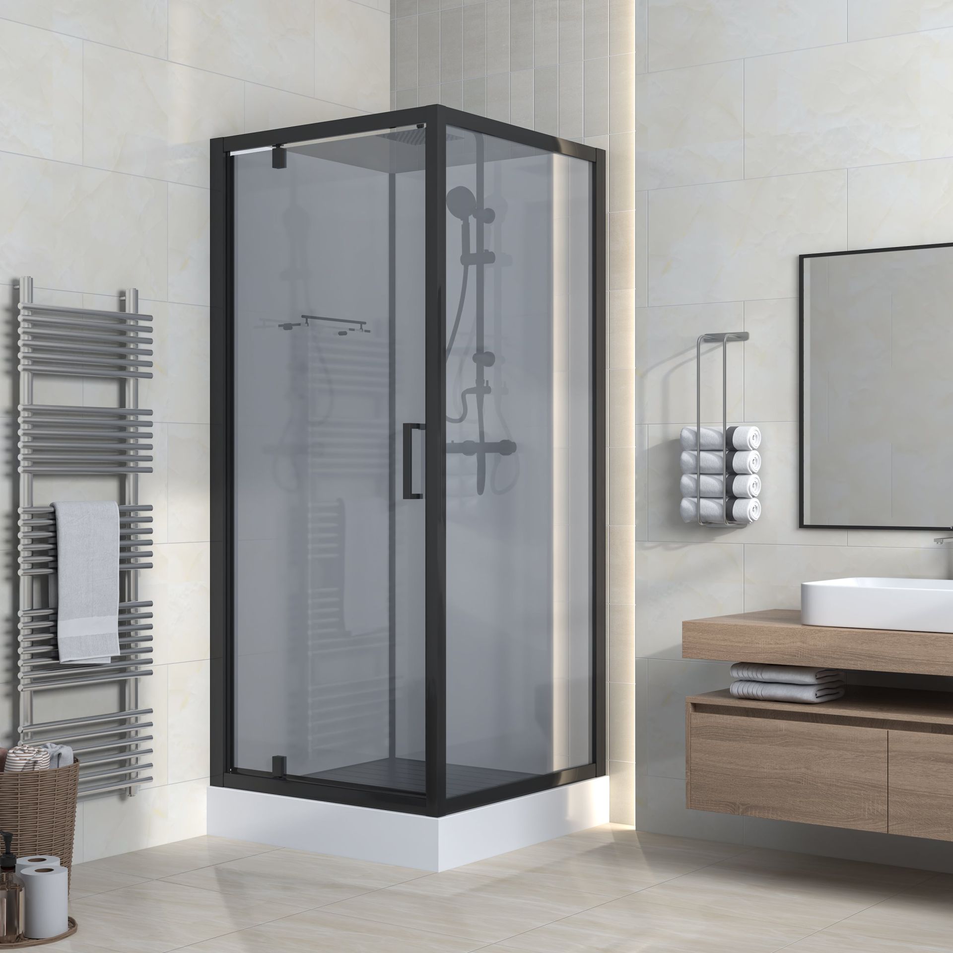 SaniGoods Bowie complete douchecabine rookglas met draaideur 90x90cm zwart mat