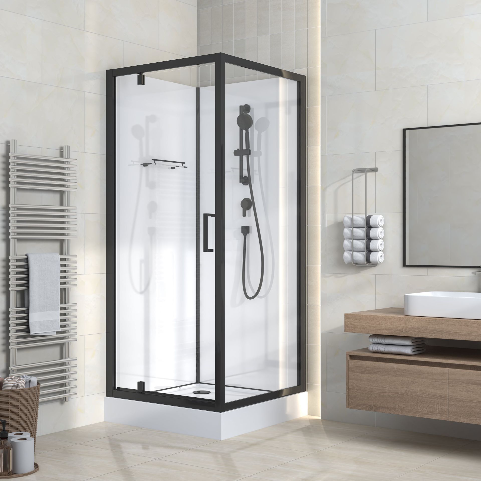 SaniGoods Lyric complete douchecabine met draaideur 80x80cm zwart mat