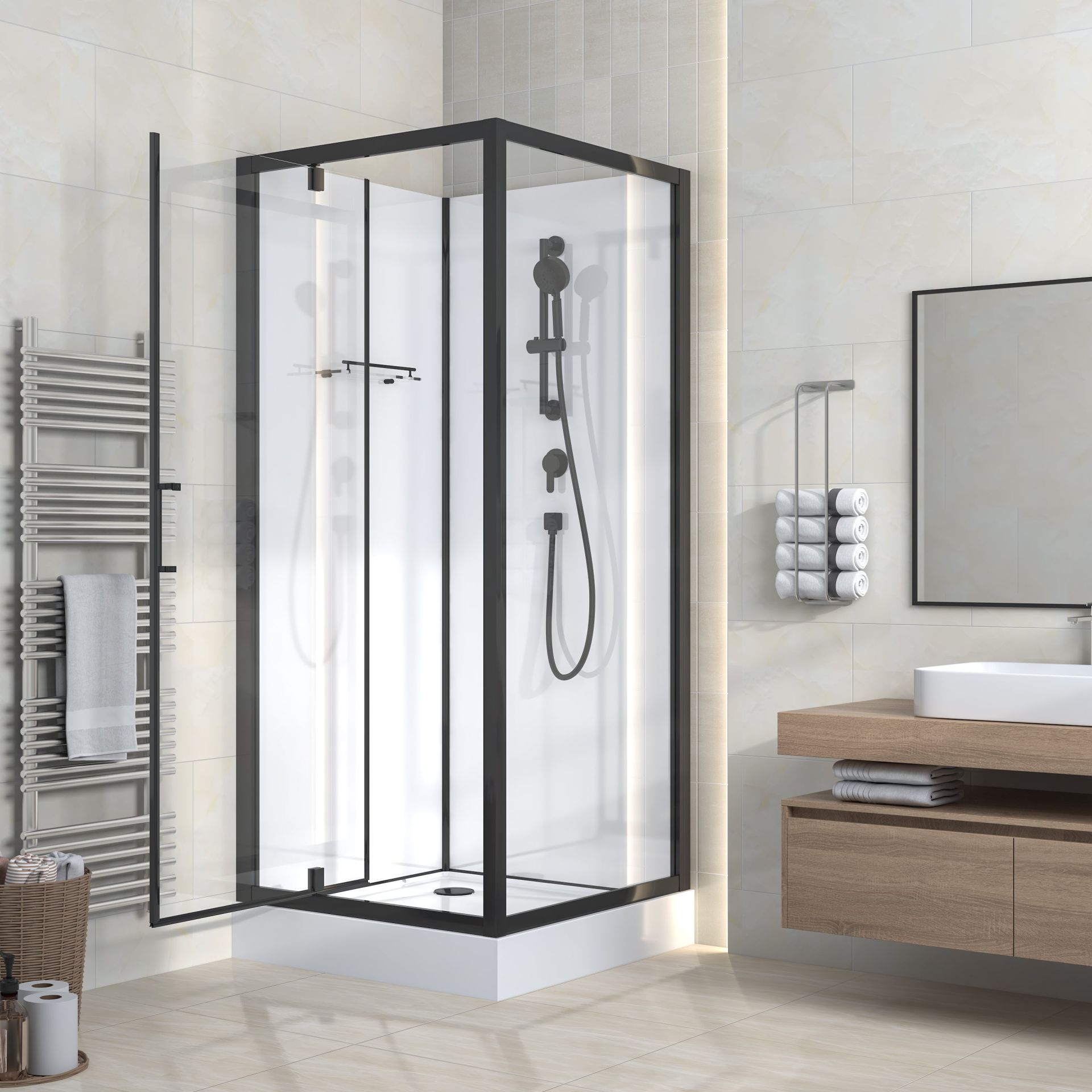 SaniGoods Lyric complete douchecabine met draaideur 90x90cm zwart mat