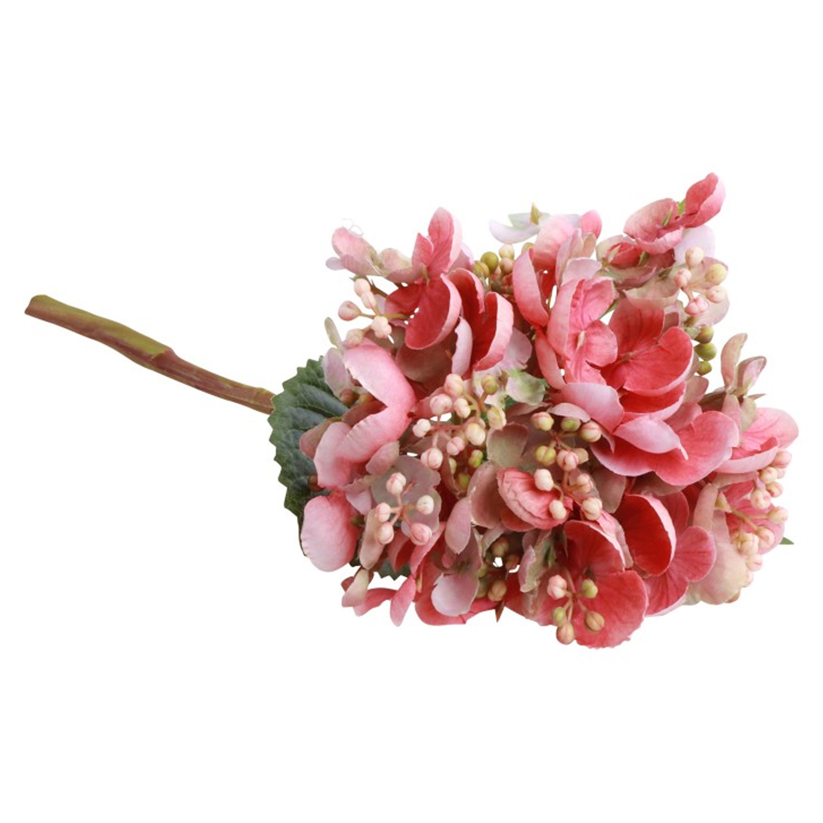Chaks Kunstbloem Hortensia tak - roze - 35 cm - losse steel - Kunst zijdebloemen -