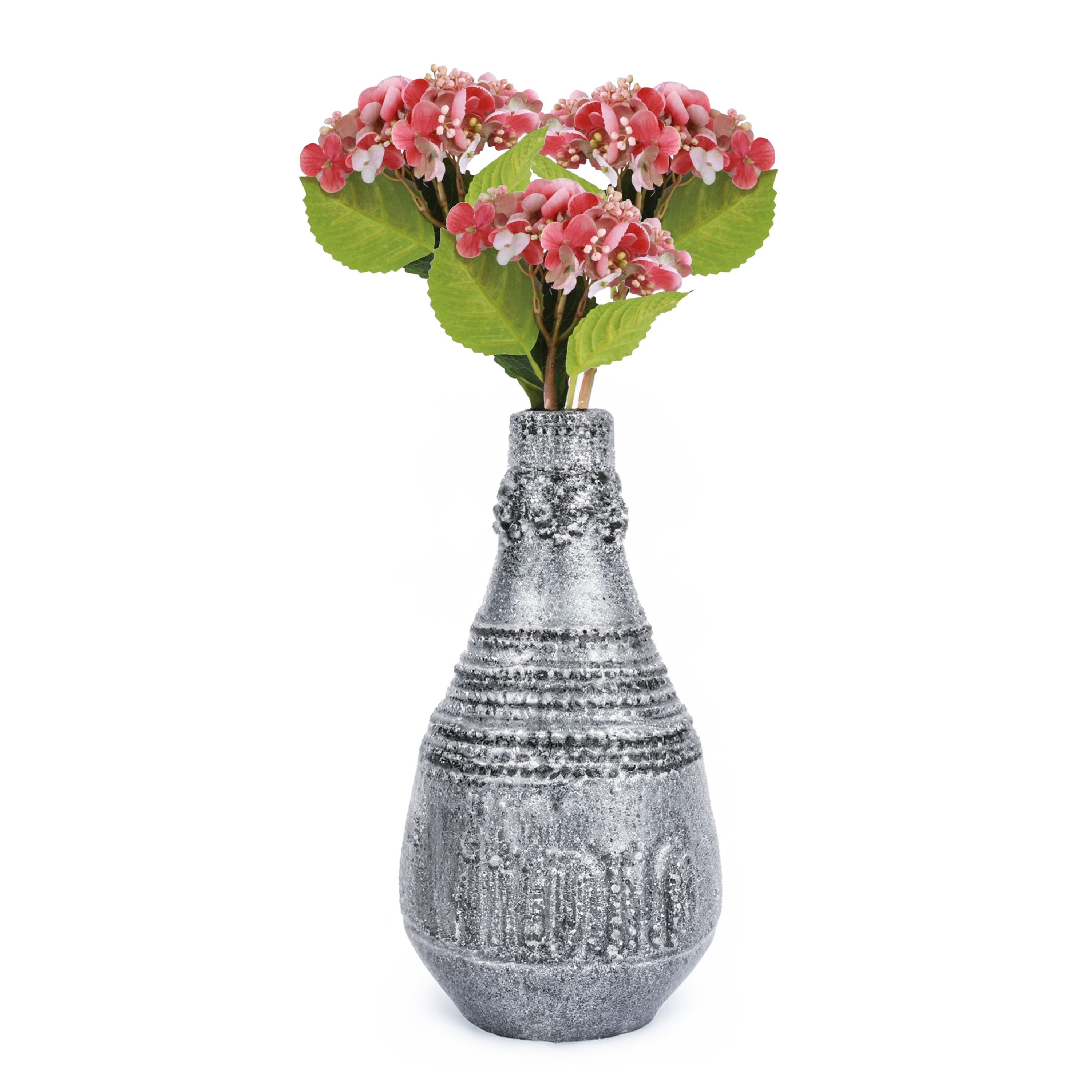 Chaks Kunstbloem Hortensia tak - 3x - roze - 35 cm - losse steel - Kunst zijdebloemen -