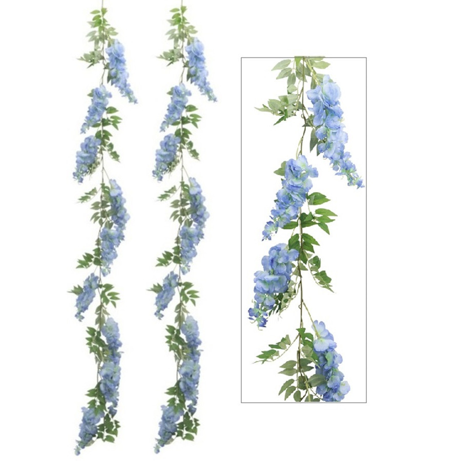 Chaks Blauweregen/wisteria - 2x - slinger - kunstbloemen - blauw - 110 cm - kunstplanten -