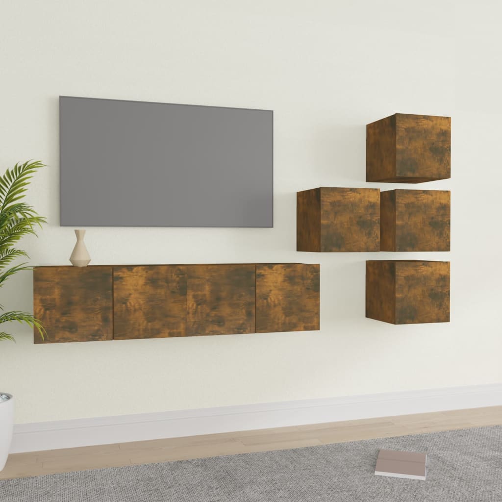 VidaXL 6-delige Tv-meubelset bewerkt hout gerookt eikenkleurig
