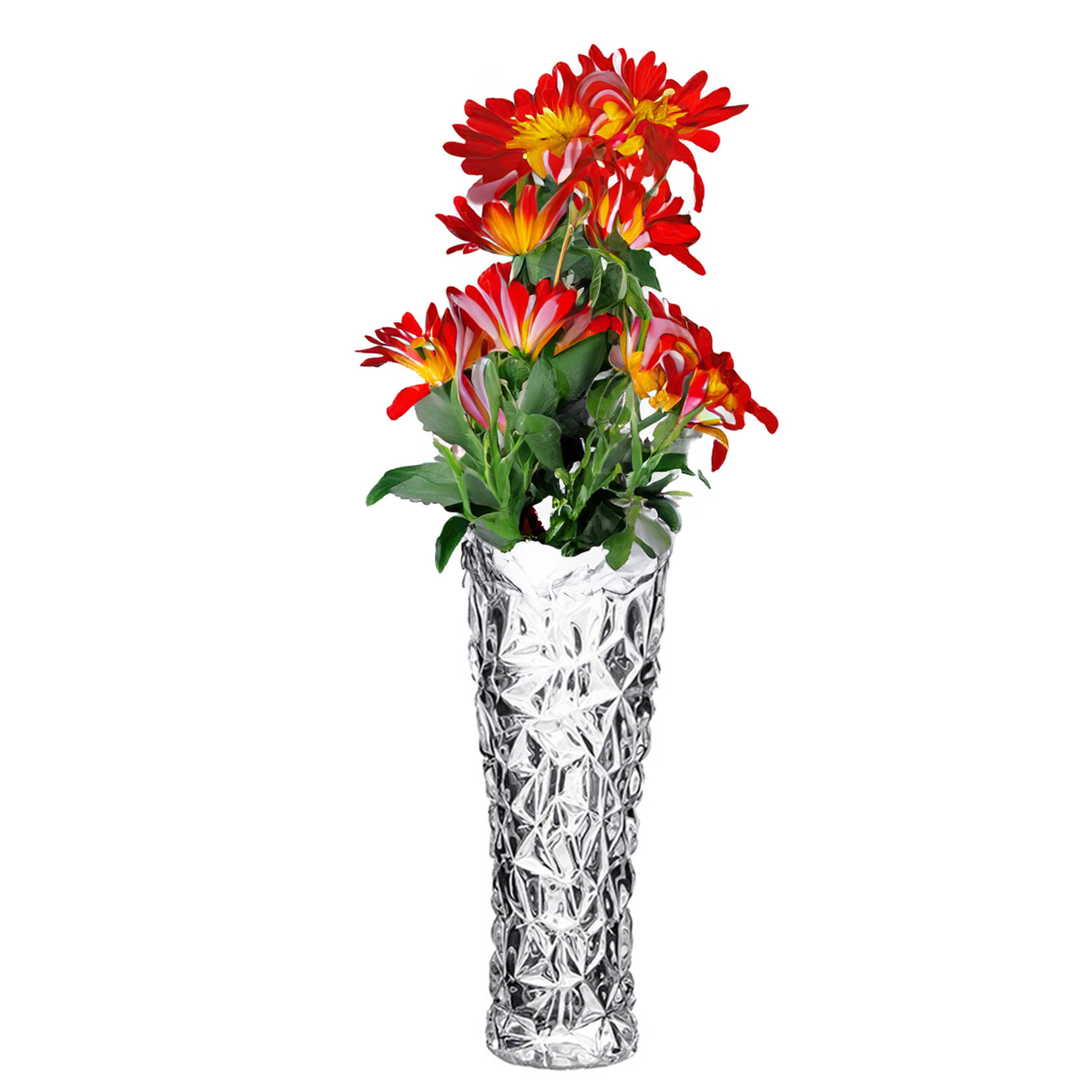 Alessandro Bloemenvaas Mystic - glas - luxe Triangle relief - 7 x 7 x 18 cm - voor kleine bloemen -