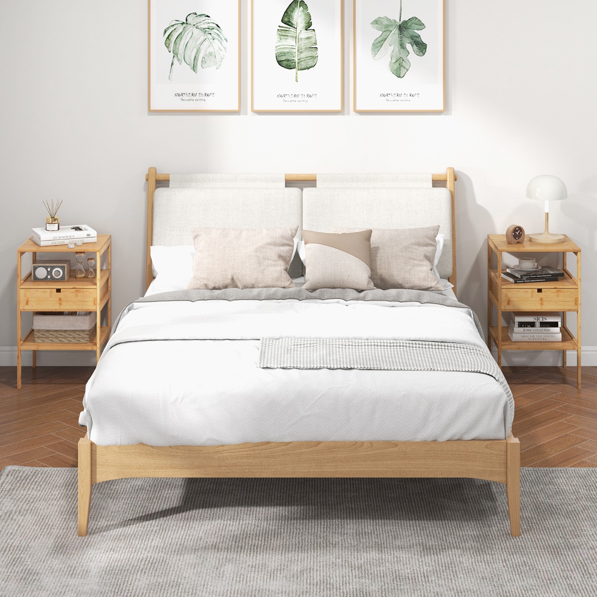 Costway Nachtkastje van Bamboe Modern 3-Laags Nachtkastje voor Slaapkamer Woonkamer Natuurlijk 40 x 40 x 68 cm (Set van 2)