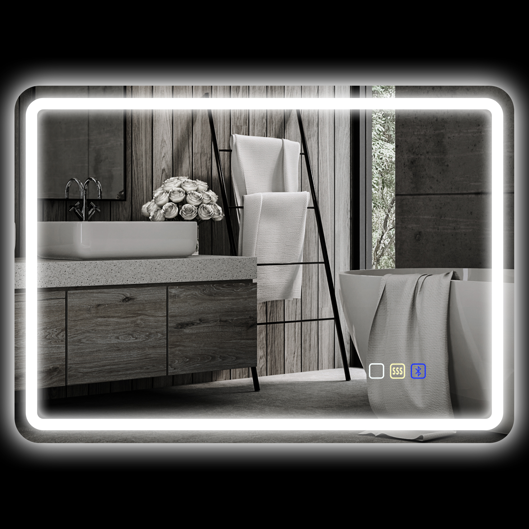 HOMCOM Badkamerspiegel met LED-verlichting, Anti-condensfunctie, Instelbare Kleuren (3 opties), 70 x 90 cm, Zilver