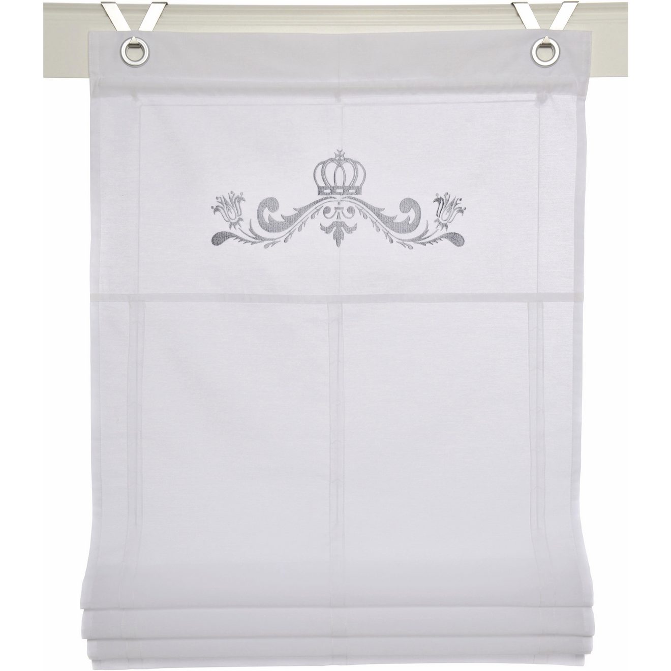 Kutti Romeins rolgordijn Kessy Crown Rolgordijn met ringen, wit, ondoorzichtig, geborduurd, motief, kroon, zilver (1 stuk)