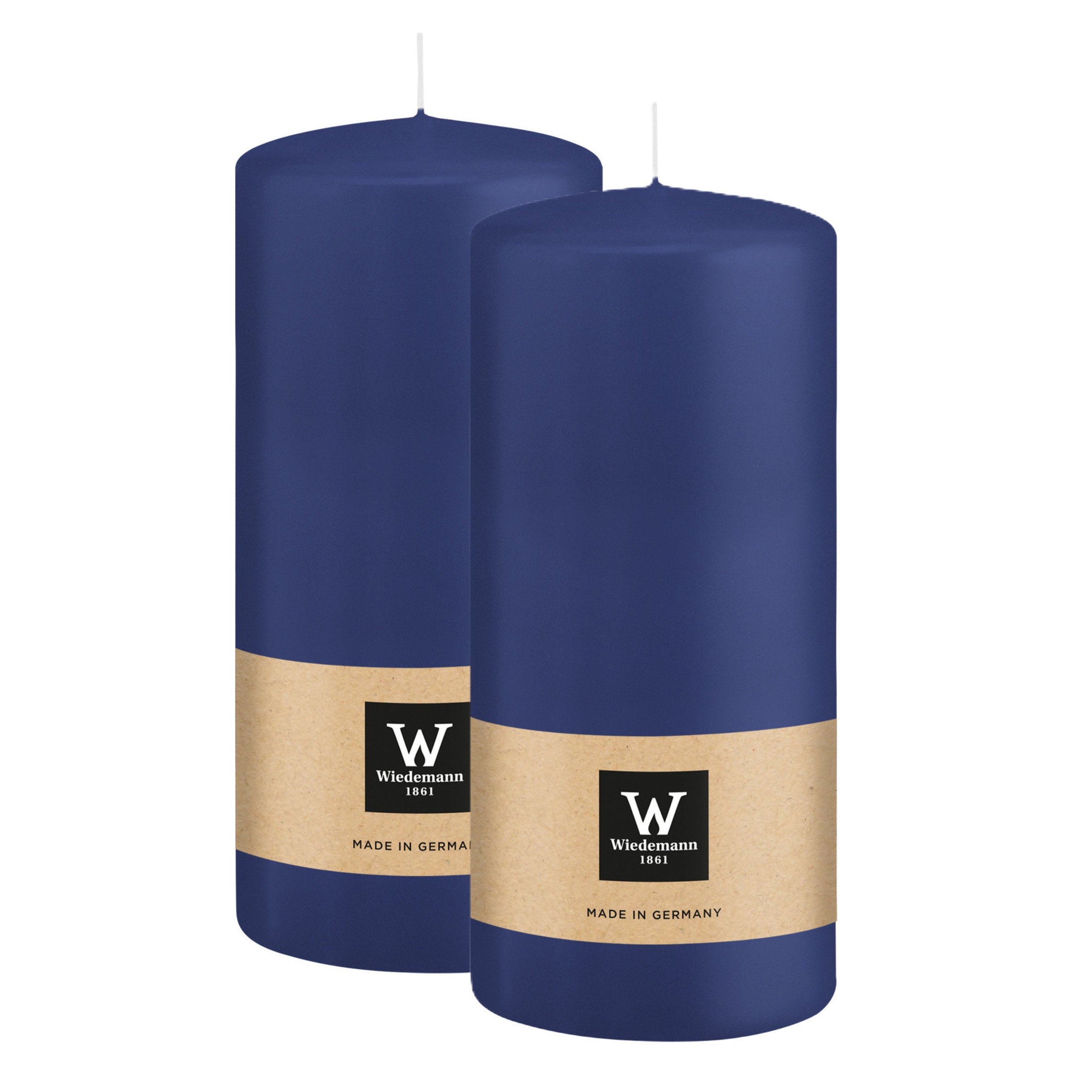 Wiedemann Cilinderkaars/stompkaars - 2x - donkerblauw - 15 x 7 cm - 63 branduren -