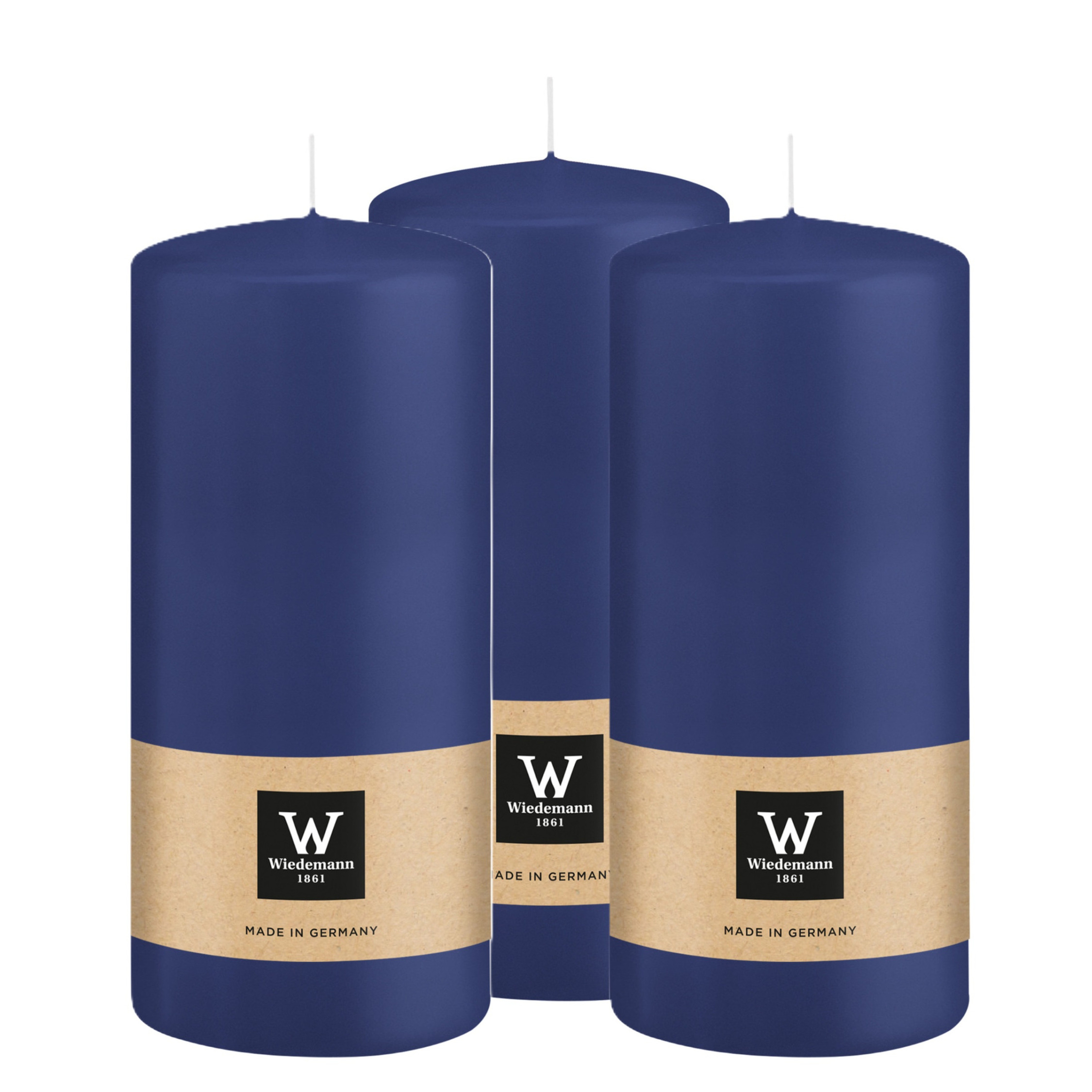 Wiedemann Cilinderkaars/stompkaars - 3x - donkerblauw - 15 x 7 cm - 63 branduren -