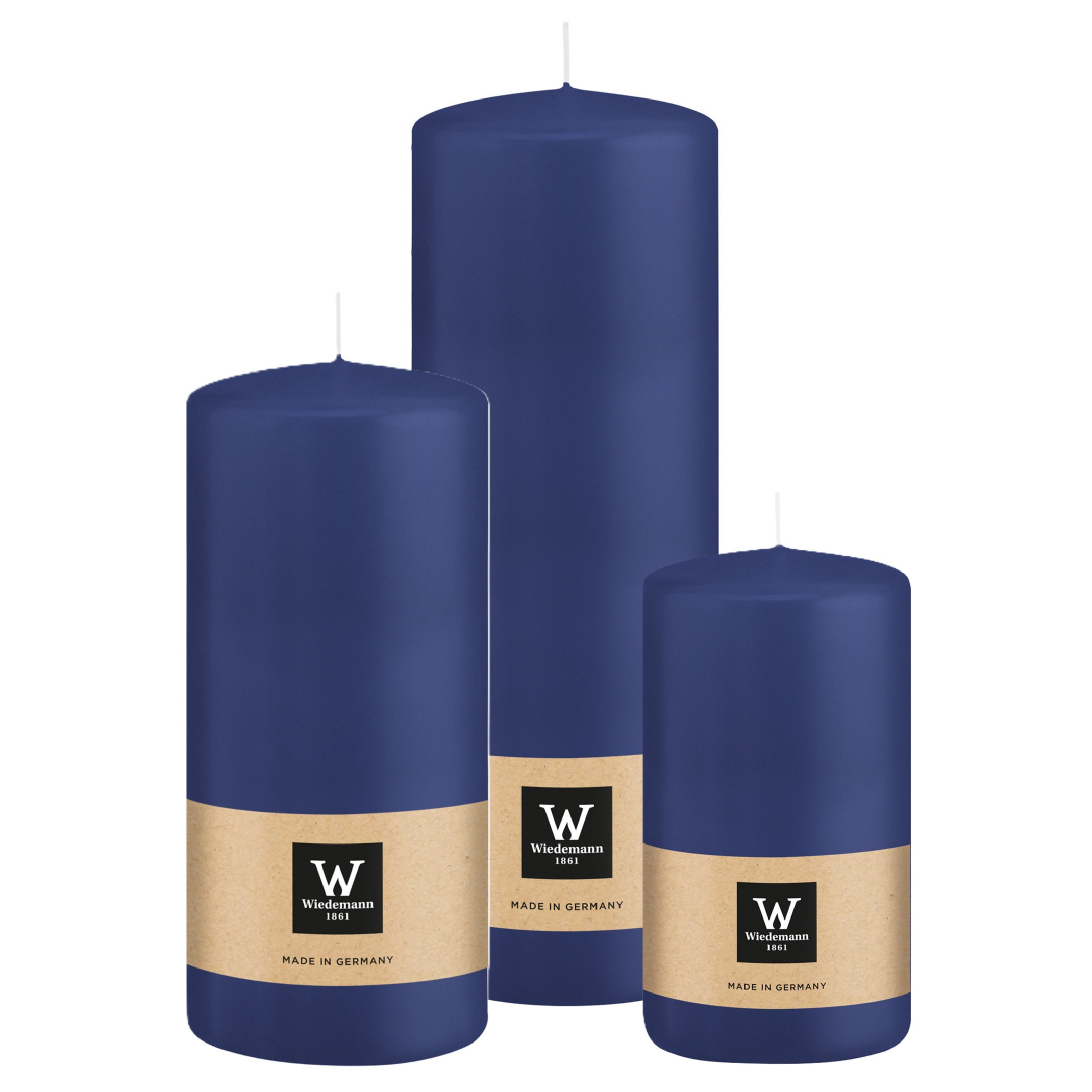 Wiedemann Cilinderkaarsen/stompkaarsen - set van 3 - donkerblauw - 6x12/7x15/7x20 cm -