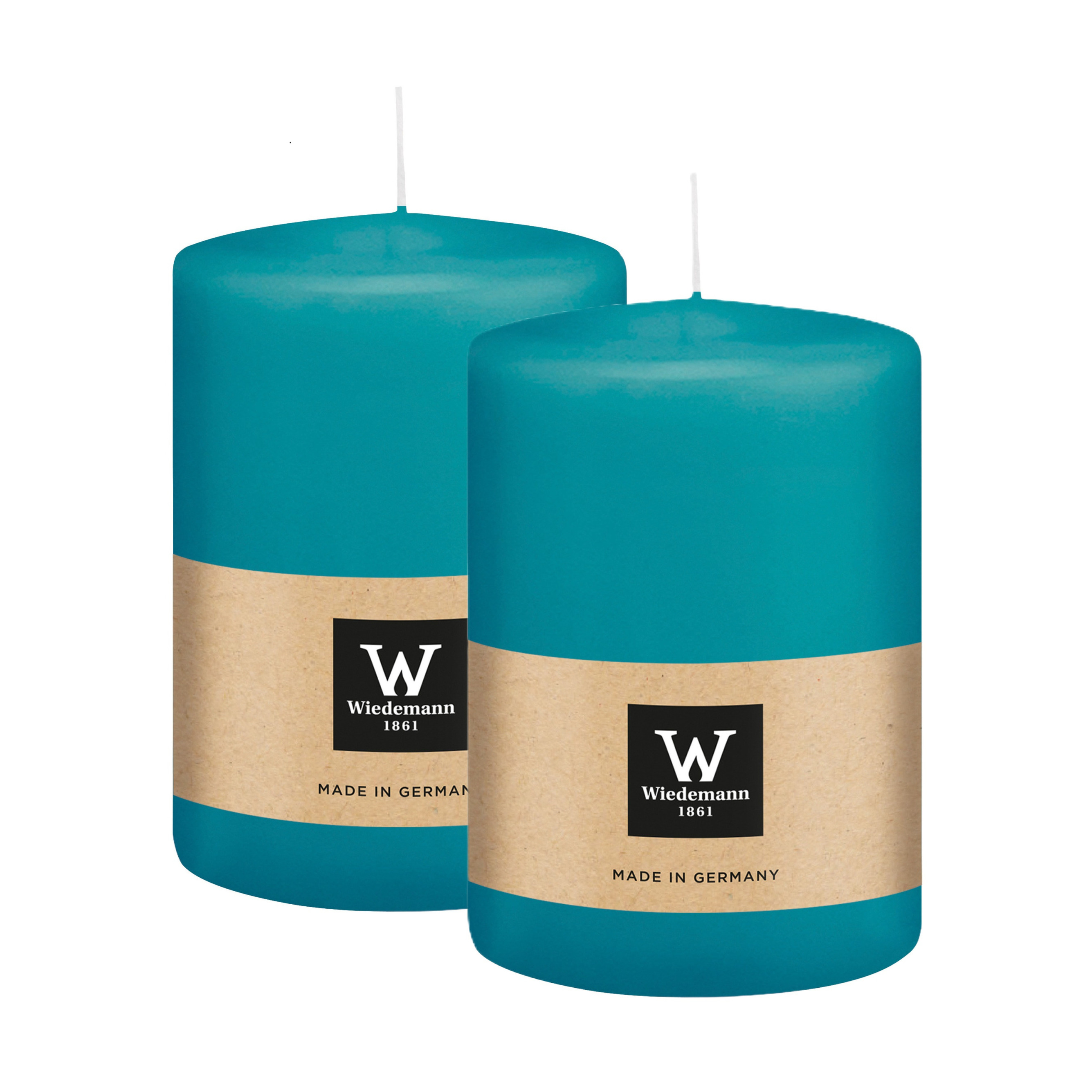 Wiedemann Cilinderkaars/stompkaars groot - 2x - turquoise blauw - 15 x 10 cm - 113 branduren -