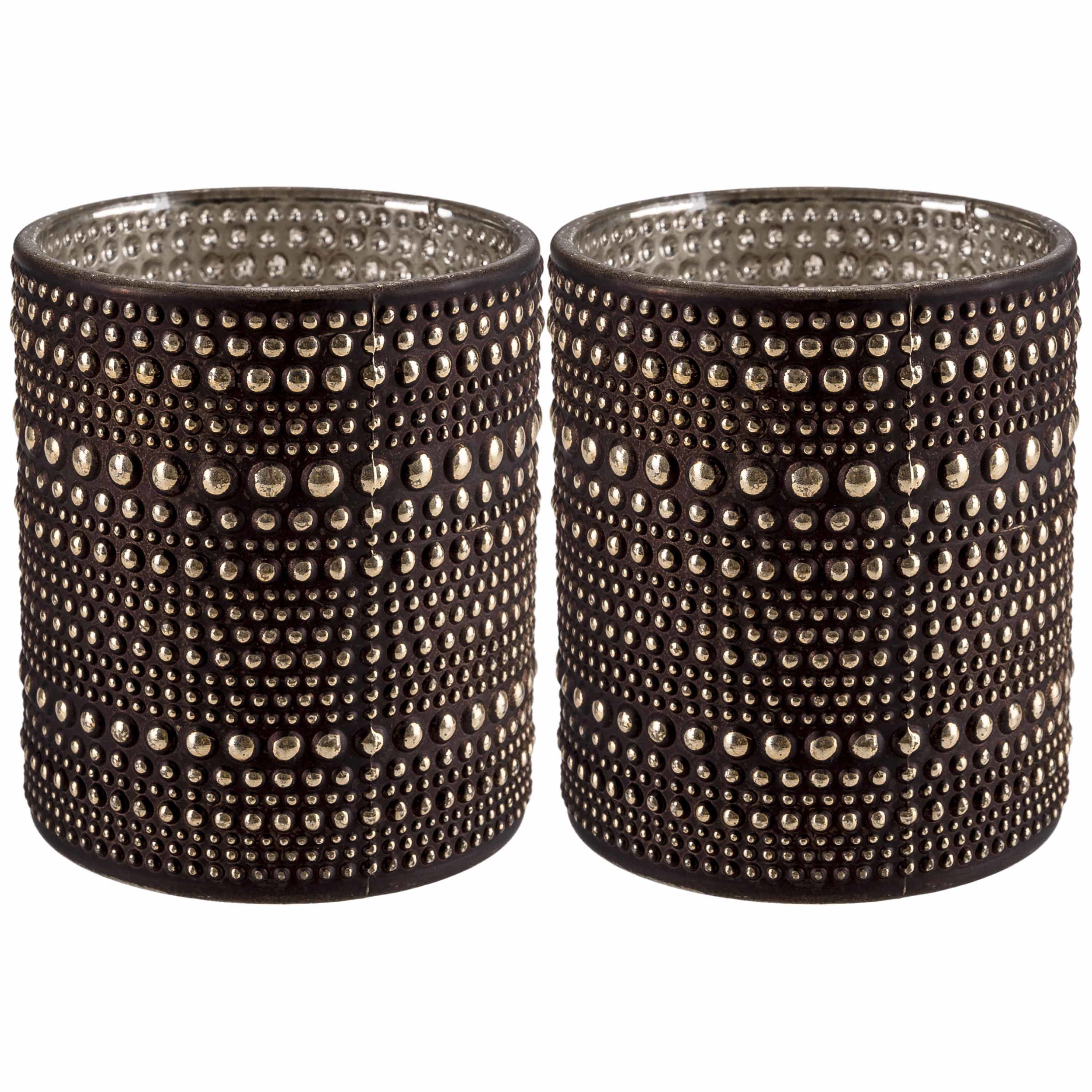 Cosy & Trendy Set van 2x stuks theelichthouders/waxinelichthouders glas bruin 8 cm -