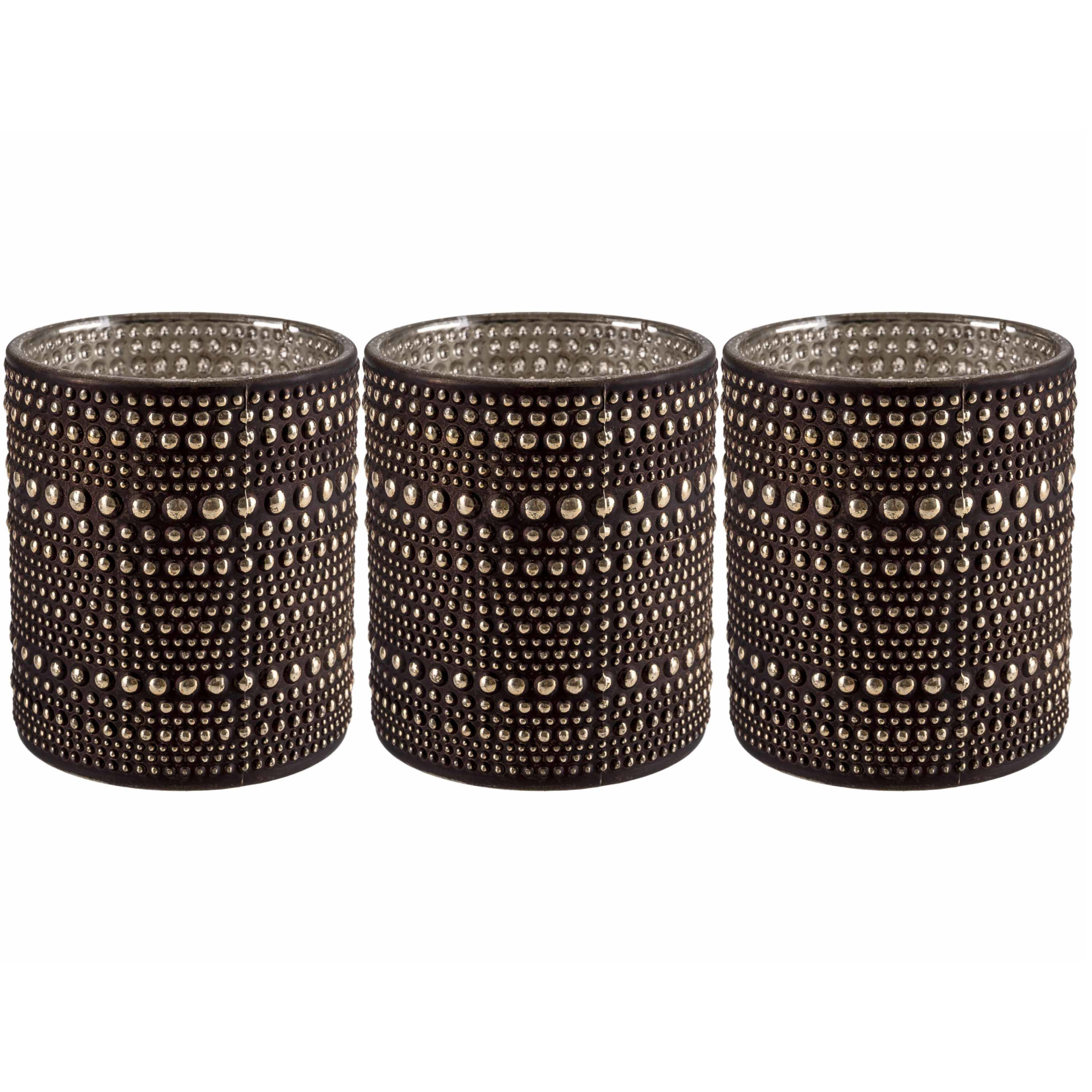Cosy & Trendy Set van 3x stuks theelichthouders/waxinelichthouders glas bruin 8 cm -
