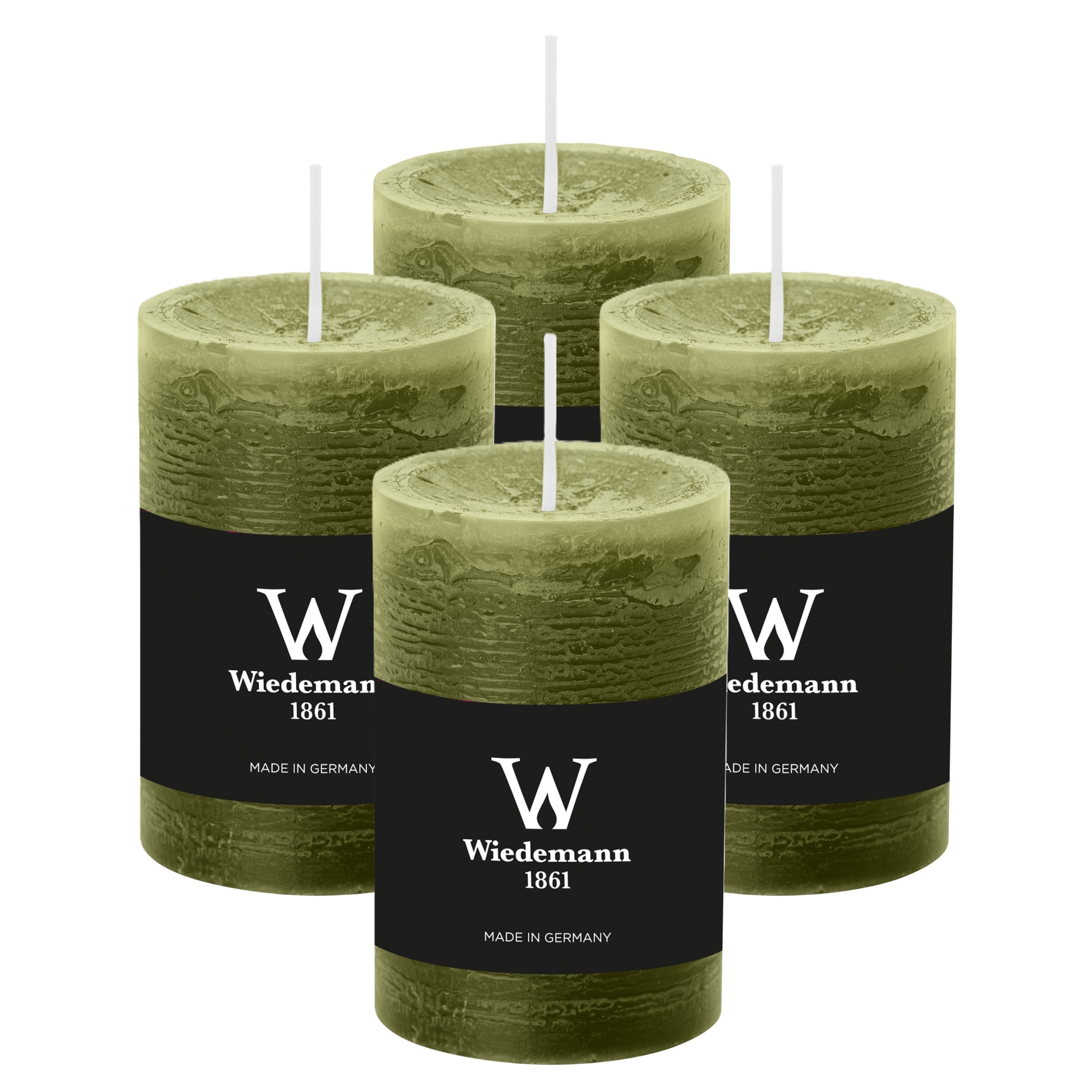 Wiedemann Cilinderkaars/stompkaars - 4x - rustieke kaars - olijfgroen - 6 x 9 cm - 30 branduren -