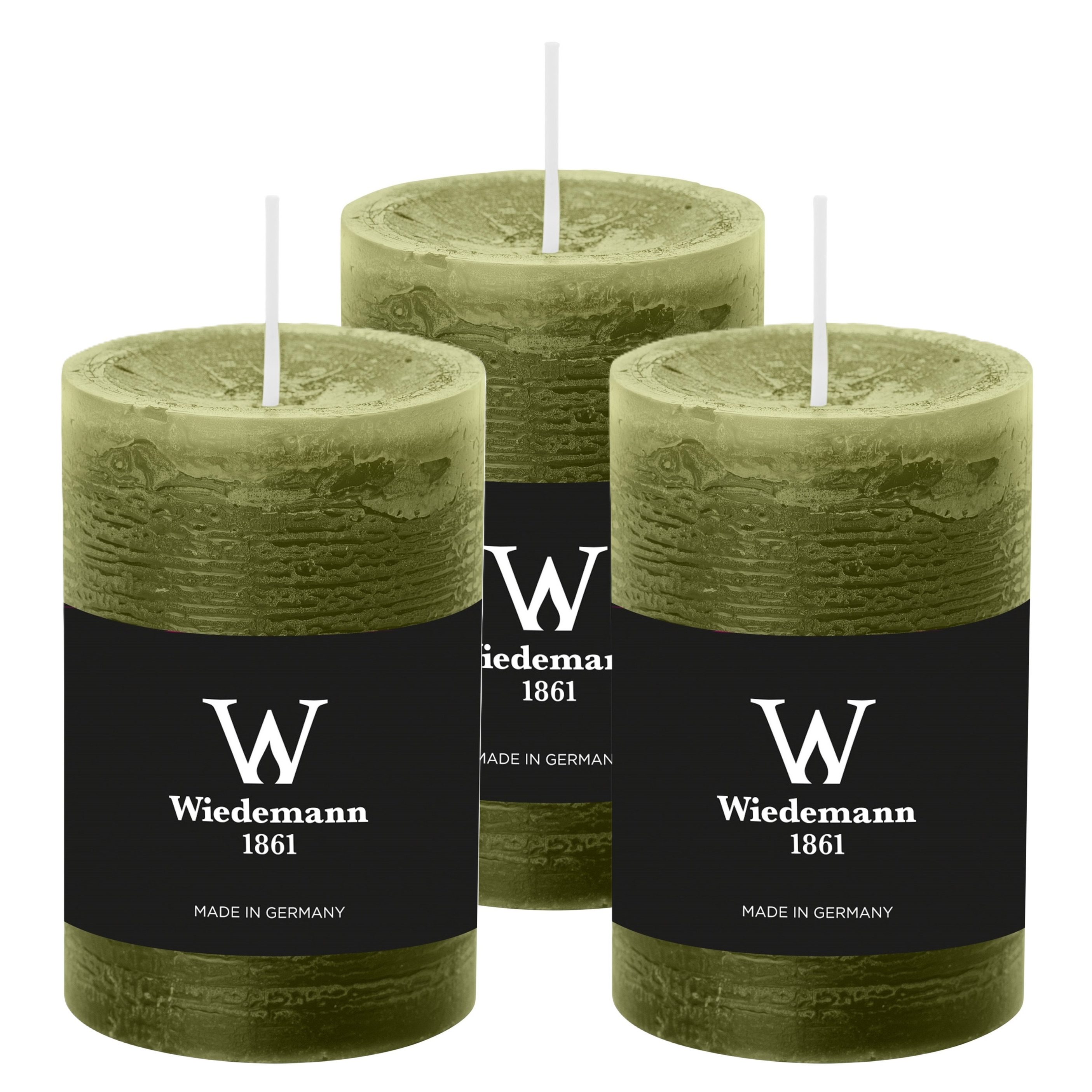 Wiedemann Cilinderkaars/stompkaars - 6x - rustieke kaars - olijfgroen - 6 x 9 cm - 30 branduren -
