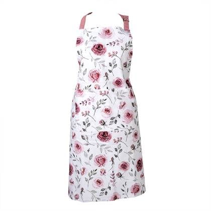 Clayre & Eef Keukenschort 70x85 cm Wit Roze Katoen Rozen BBQ Schort