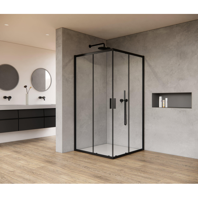 Saniclass Casus Douchecabine - 80x80x200cm - hoekinstap - helder glas - profiel - mat zwart SAO1142_80_MB