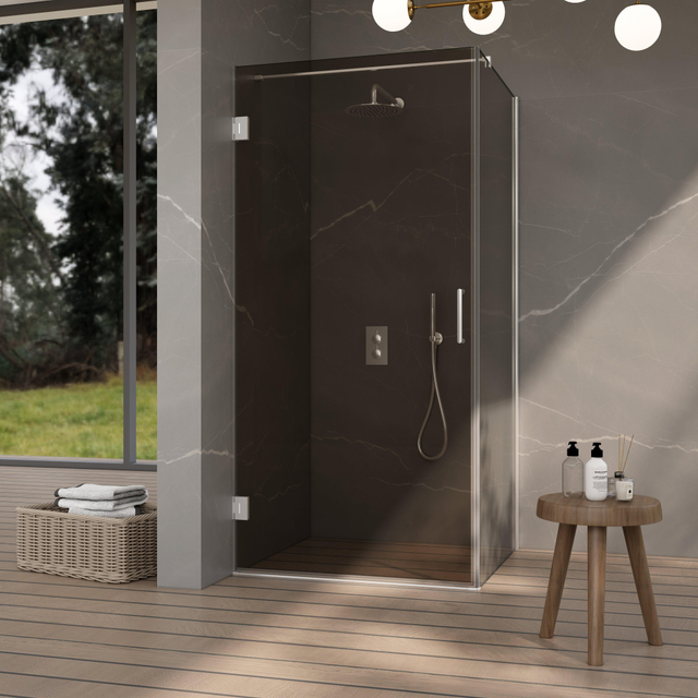 Fortifura Galeria Douchecabine - 90x90x200cm - scharnieren - deurgreep - vlak - rookglas - Chroom SW1122558/SW1122560/SW797904/SW797938