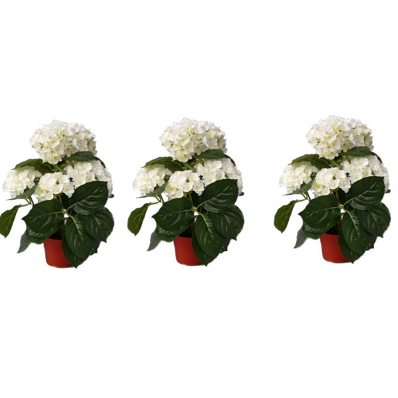 Bellatio flowers & plants 3x stuks Hortensia kunstplanten wit cm -