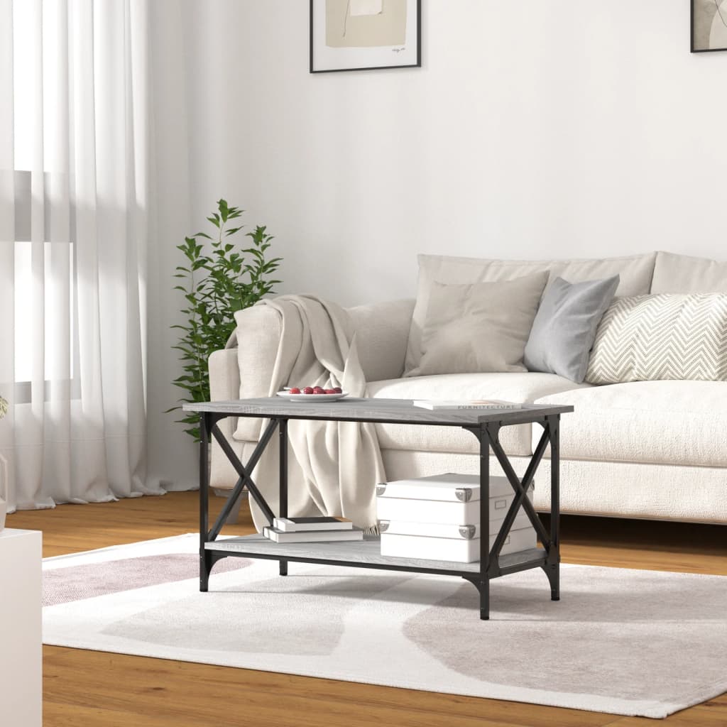 vidaXL Salontafel 80x45x45 cm bewerkt hout en ijzer grijs sonoma eiken
