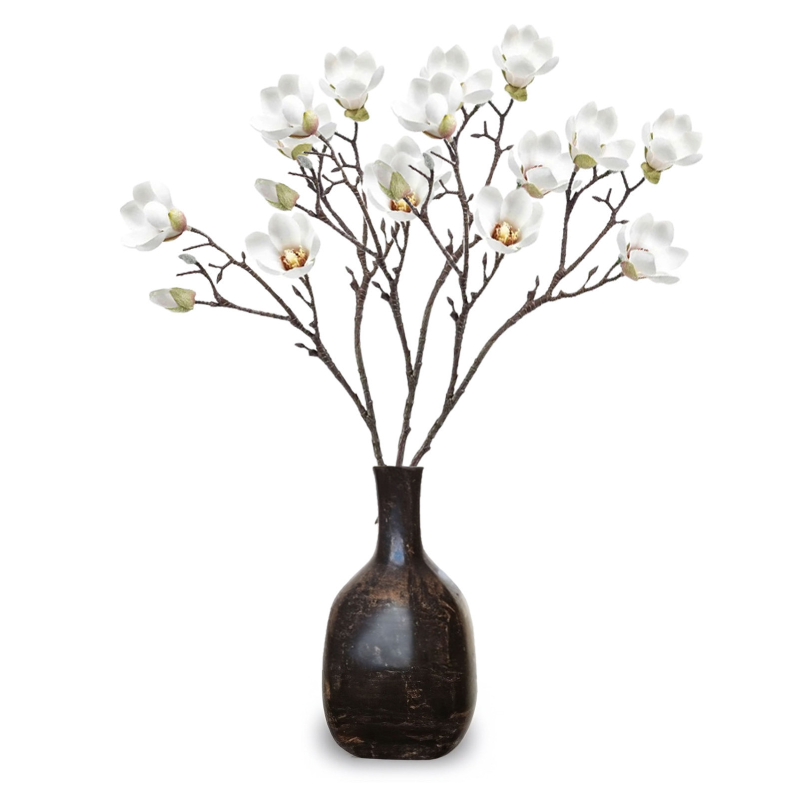 Emerald Kunstbloemen Magnolia tak - 3x - 65cm - creme wit - Kunst zijdebloemen -